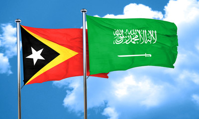 east timor flag with Saudi Arabia flag, 3D rendering