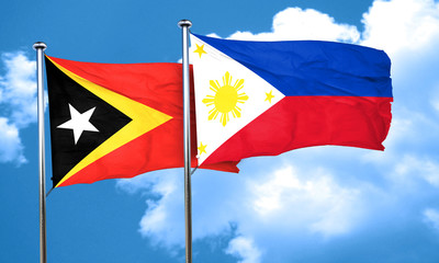 east timor flag with Philippines flag, 3D rendering