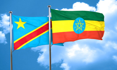 Democratic republic of the congo flag with Ethiopia flag, 3D ren