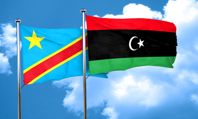 Democratic republic of the congo flag with Libya flag, 3D render