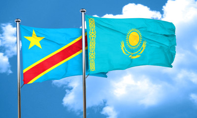 Democratic republic of the congo flag with Kazakhstan flag, 3D r