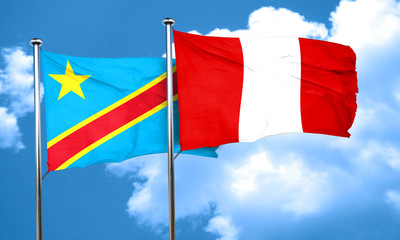 Democratic republic of the congo flag with Peru flag, 3D renderi