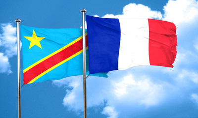 Democratic republic of the congo flag with France flag, 3D rende