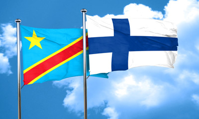 Democratic republic of the congo flag with Finland flag, 3D rend