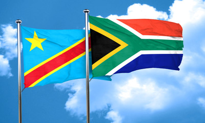 Democratic republic of the congo flag with South Africa flag, 3D