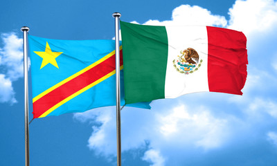 Democratic republic of the congo flag with Mexico flag, 3D rende