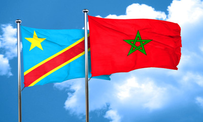 Democratic republic of the congo flag with Morocco flag, 3D rend
