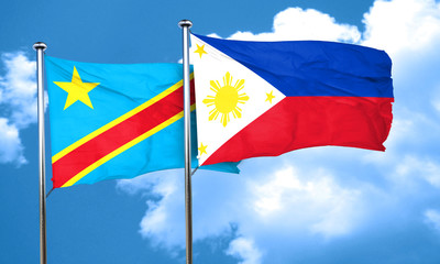 Democratic republic of the congo flag with Philippines flag, 3D