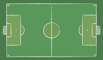 Football field or Soccer field. Chalk lines on a board. Football design in doodles style