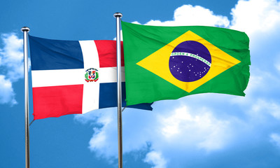 dominican republic flag with Brazil flag, 3D rendering