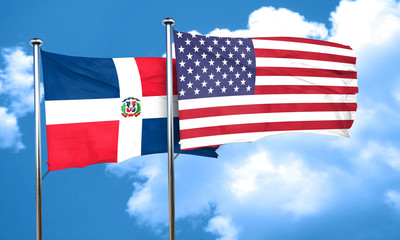 dominican republic flag with American flag, 3D rendering