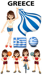 Greece flag and woman athlete