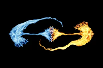 Photo sur Plexiglas Flamme feu et glace, flamme de feu et fumée sur fond noir