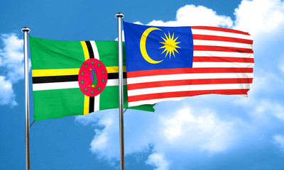 Dominica flag with Malaysia flag, 3D rendering