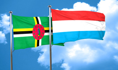 Dominica flag with Luxembourg flag, 3D rendering