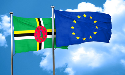 Dominica flag with european union flag, 3D rendering
