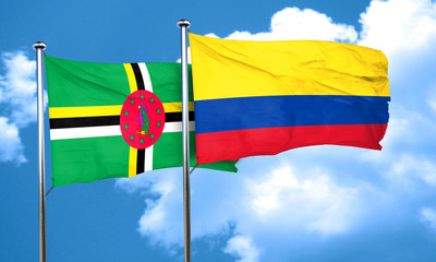 Dominica flag with Colombia flag, 3D rendering