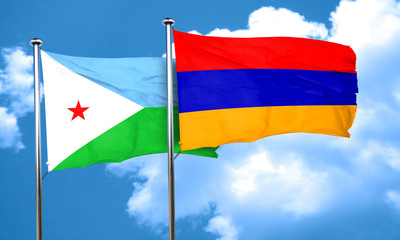 Djibouti flag with Armenia flag, 3D rendering