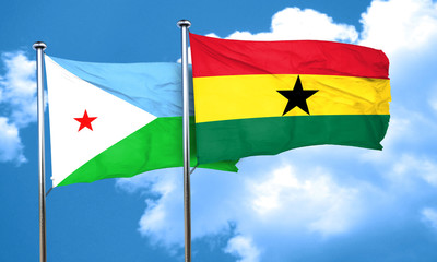 Djibouti flag with Ghana flag, 3D rendering
