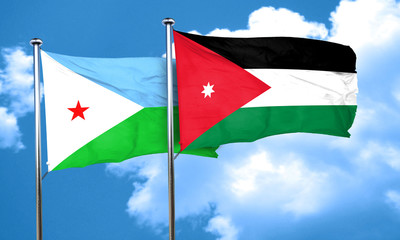 Djibouti flag with Jordan flag, 3D rendering