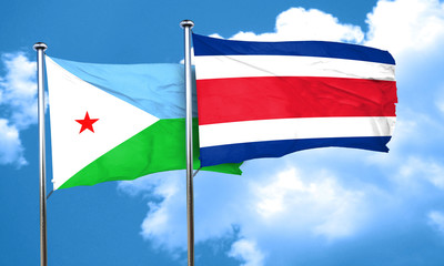 Djibouti flag with Costa Rica flag, 3D rendering