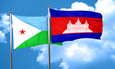 Djibouti flag with Cambodia flag, 3D rendering