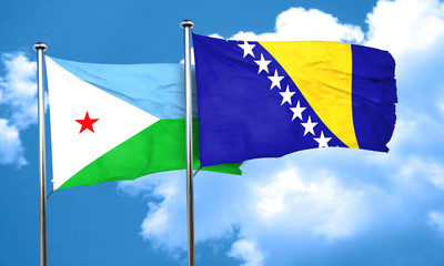 Djibouti flag with Bosnia and Herzegovina flag, 3D rendering