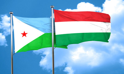Djibouti flag with Hungary flag, 3D rendering
