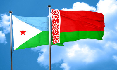 Djibouti flag with Belarus flag, 3D rendering