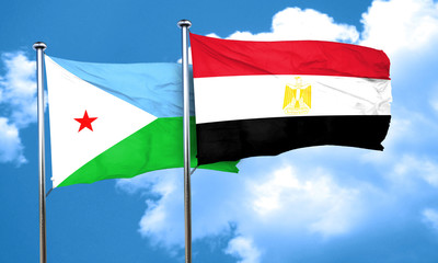 Djibouti flag with egypt flag, 3D rendering