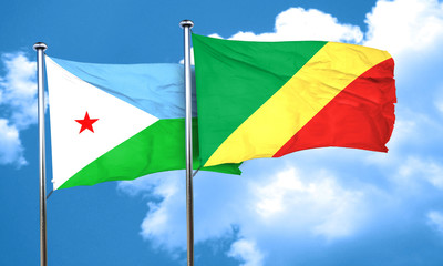 Djibouti flag with congo flag, 3D rendering