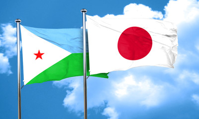 Djibouti flag with Japan flag, 3D rendering