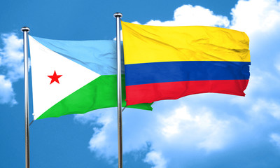 Djibouti flag with Colombia flag, 3D rendering