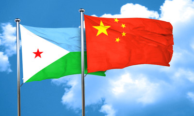 Djibouti flag with China flag, 3D rendering
