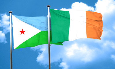 Djibouti flag with Ireland flag, 3D rendering