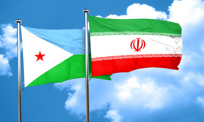 Djibouti flag with Iran flag, 3D rendering