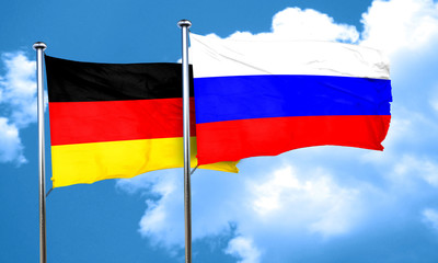 German flag with Russia flag, 3D rendering