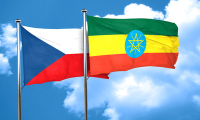 czechoslovakia flag with Ethiopia flag, 3D rendering
