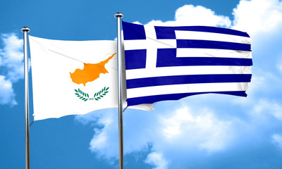 Cyprus flag with Greece flag, 3D rendering