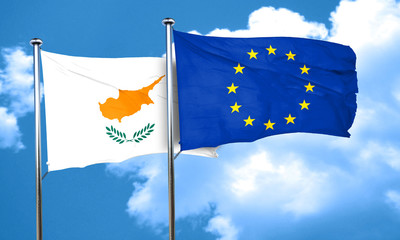 Cyprus flag with european union flag, 3D rendering
