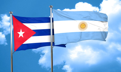 Cuba flag with Argentine flag, 3D rendering