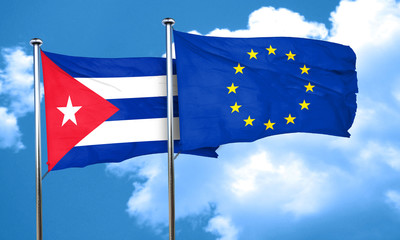 Cuba flag with european union flag, 3D rendering