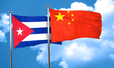 Cuba flag with China flag, 3D rendering