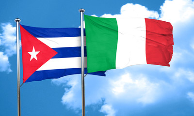 Cuba flag with Italy flag, 3D rendering