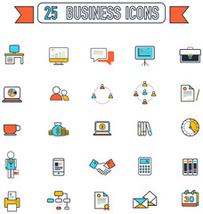Flat line business and office icon tool. And equipment sign and symbol icon collection set. Create by vector to suit flat line icon design. 