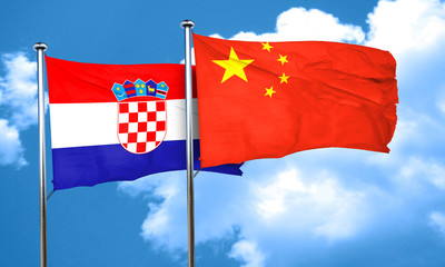 croatia flag with China flag, 3D rendering