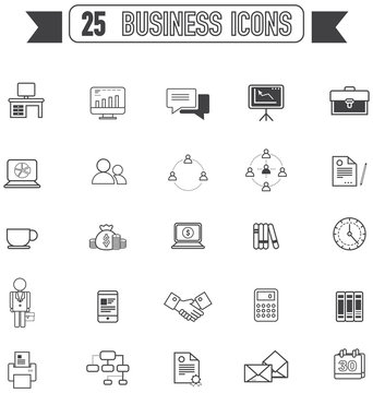 Flat line silhouette icon. For business and office tool equipment sign and symbol icon collection set, create by vector