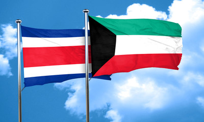 Costa Rica flag with Kuwait flag, 3D rendering