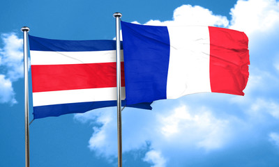 Costa Rica flag with France flag, 3D rendering