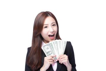 business woman happy money
